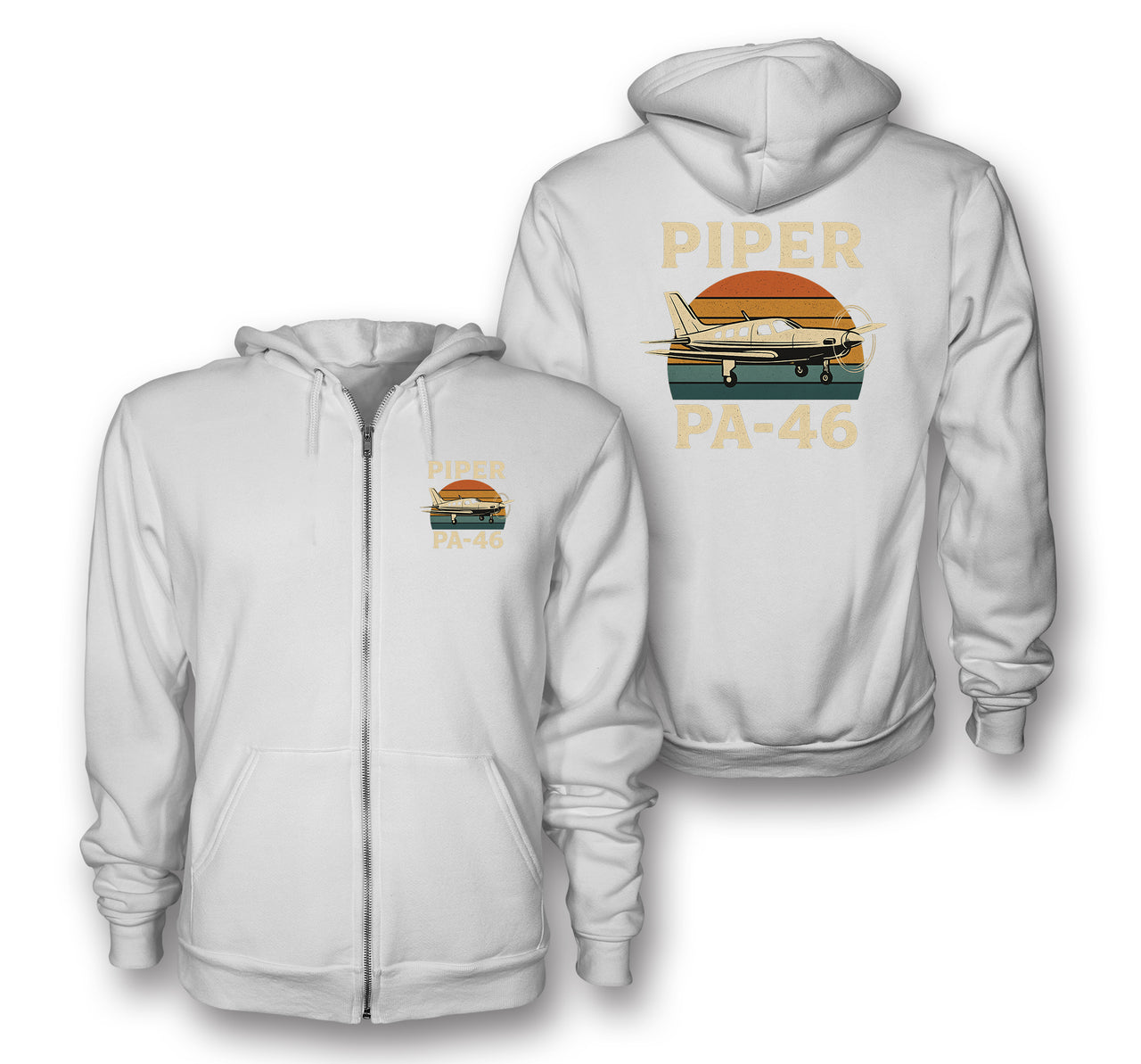 Retro Piper PA-46 Designed Zipped Hoodies