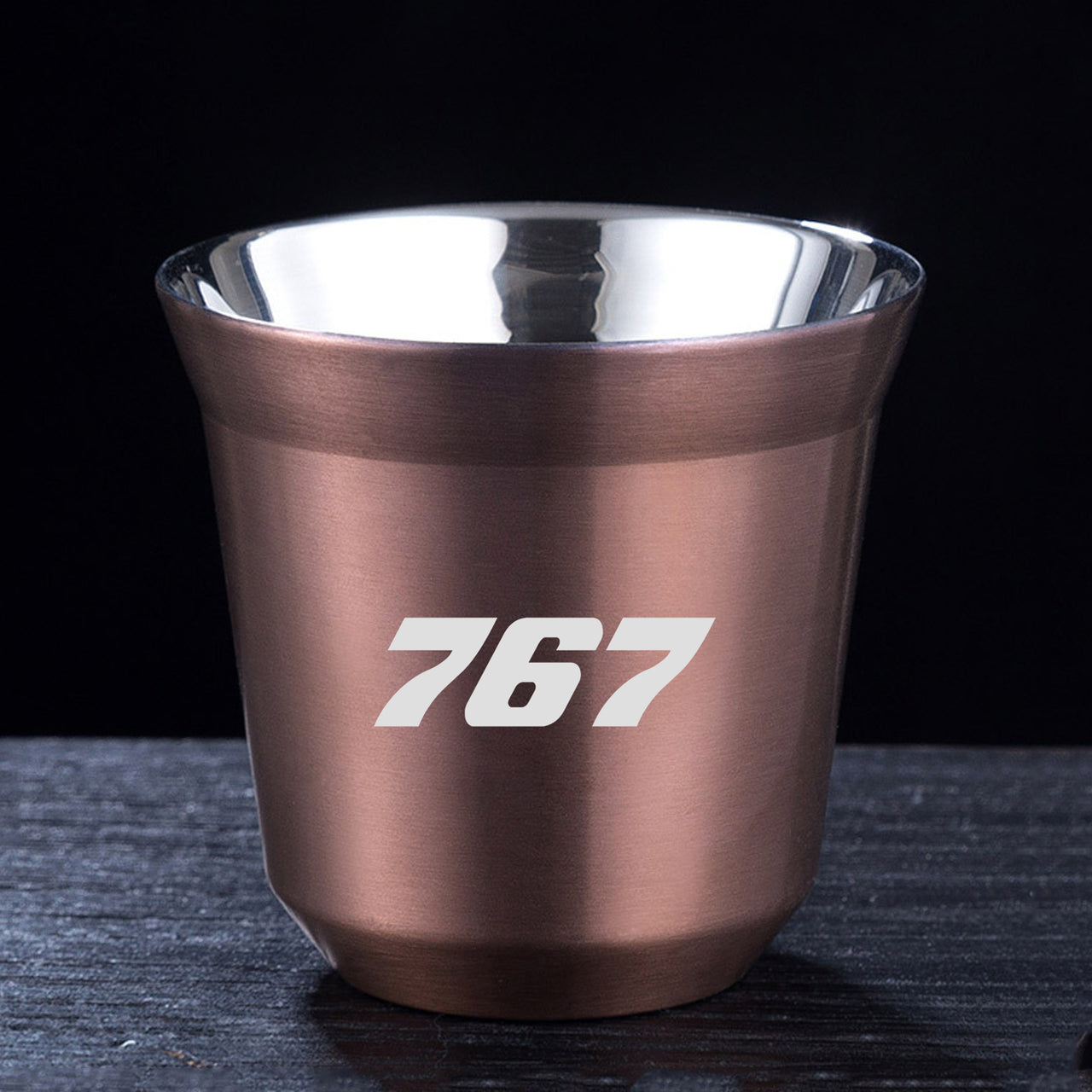 767 Flat Text Designed Double Wall Stainless Steel Coffee Mugs