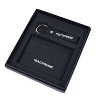 Thumbnail for Your Custom Name Genuine Leather Cardholder Key Ring Gift Box Set