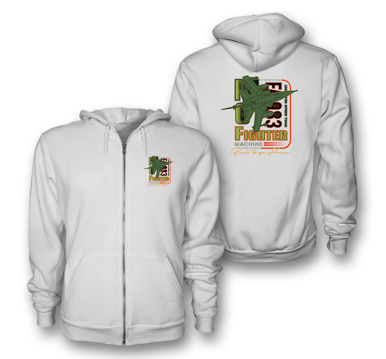 Fighter Machine Designed Zipped Hoodies