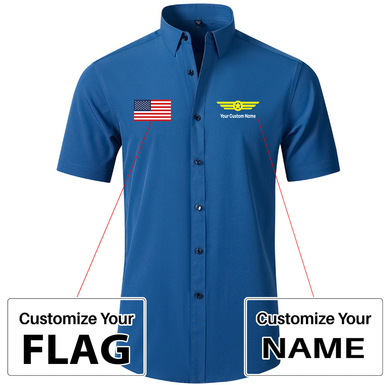 Custom Flag & Name with Badge 6 Design Super Quality Short Sleeve Shirts