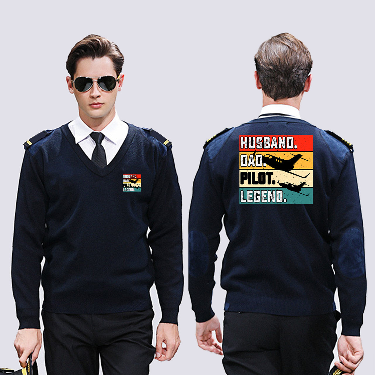 Husband & Dad & Pilot & Legend Designed Wool Pilot Sweaters