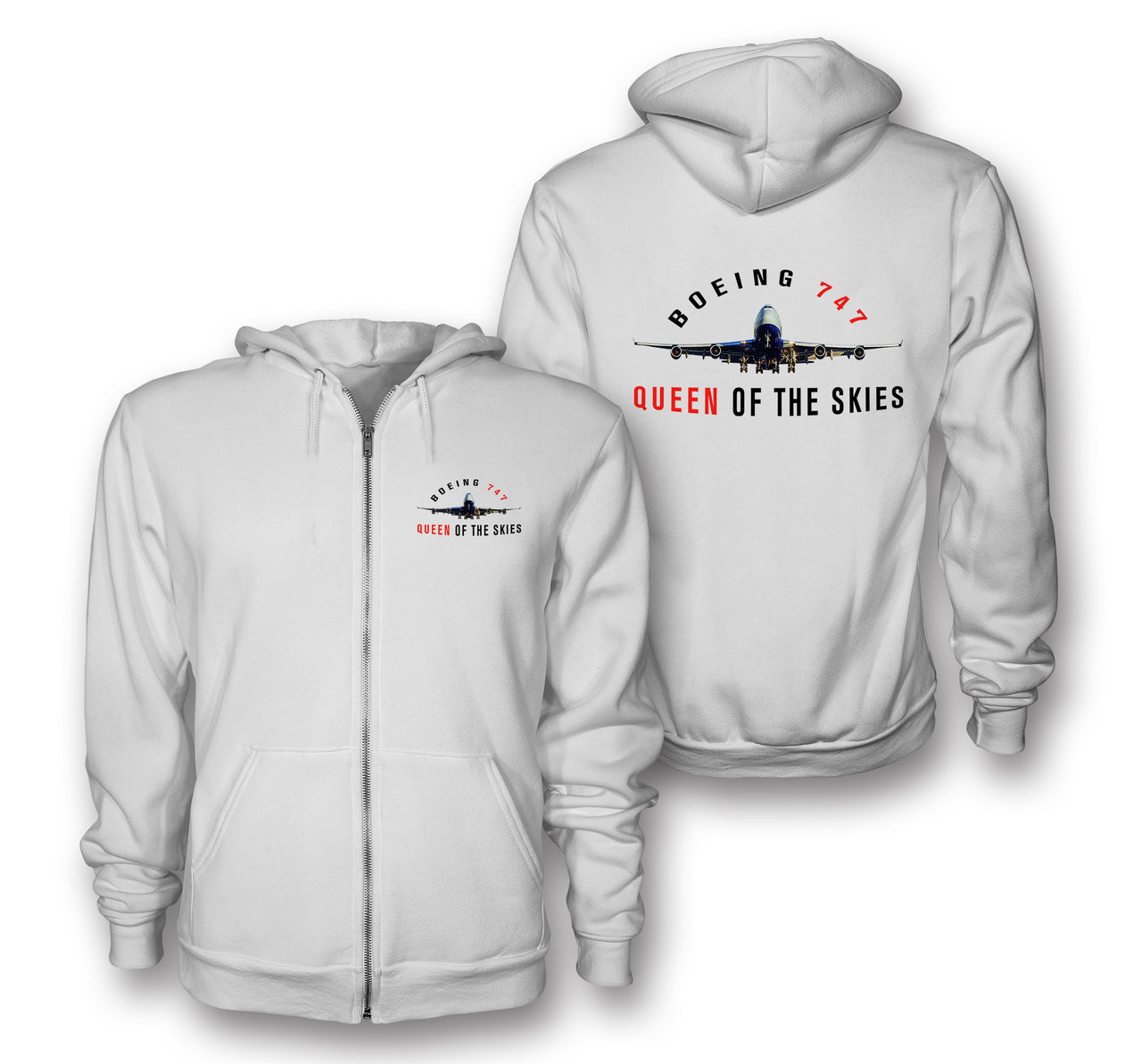 Boeing 747 Queen of the Skies Designed Zipped Hoodies