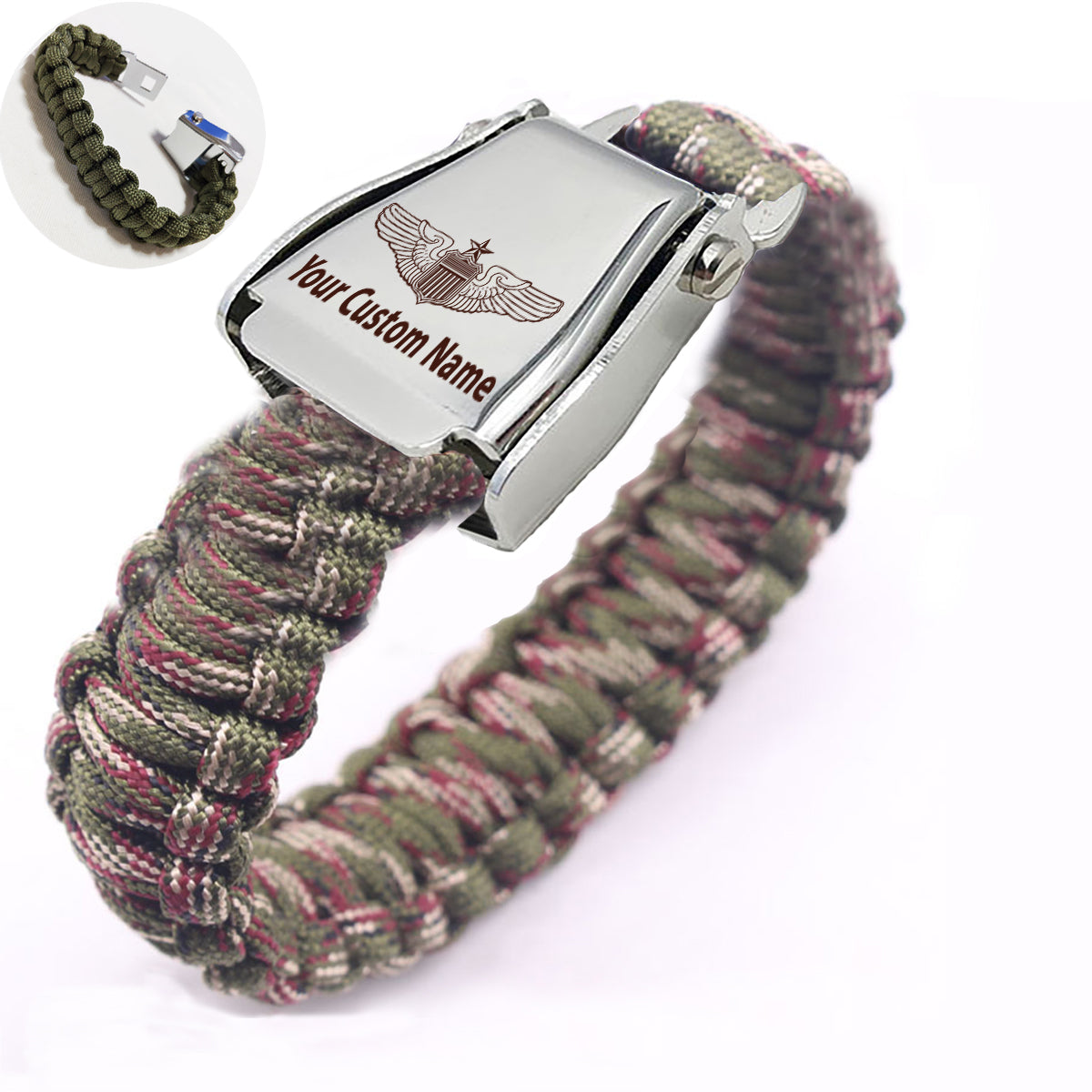 Custom Name (US Air Force & Star) Design Airplane Seat Belt Bracelet
