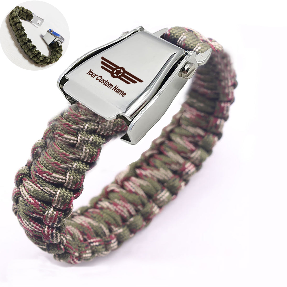 Custom Name (Badge 6) Design Airplane Seat Belt Bracelet