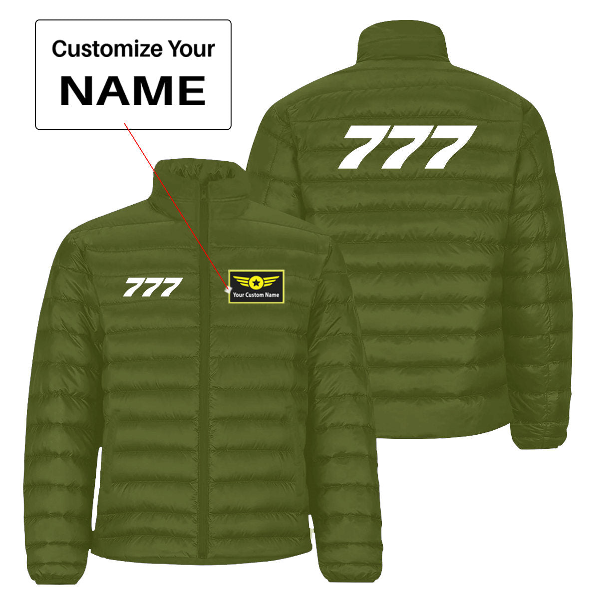 777 Flat Text Designed Padded Jackets