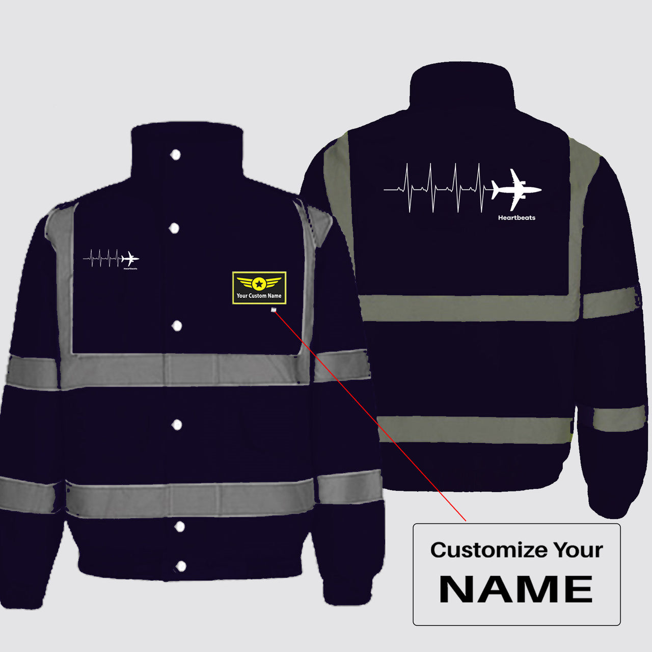 Aviation Heartbeats Designed Reflective Winter Jackets