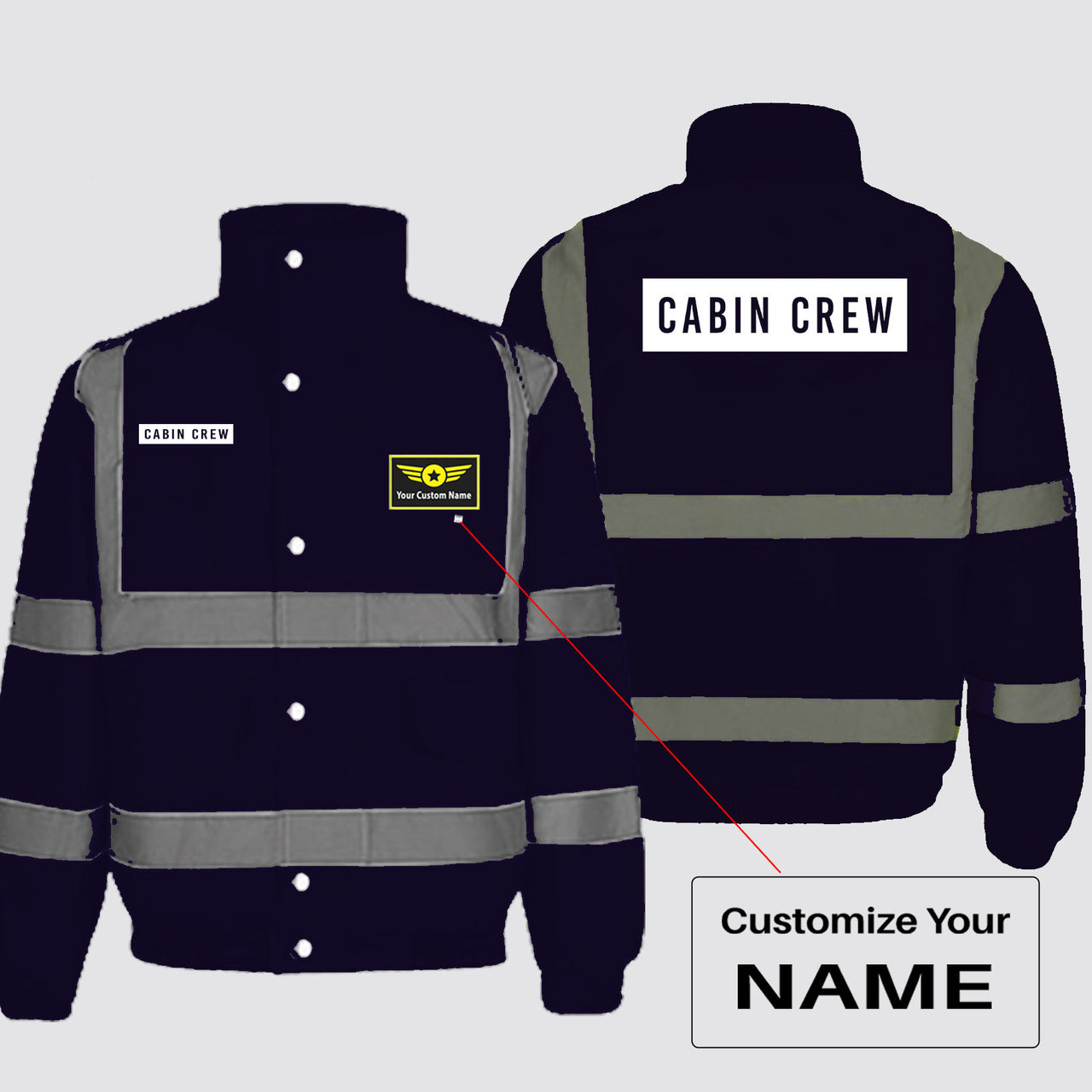Cabin Crew Text Designed Reflective Winter Jackets
