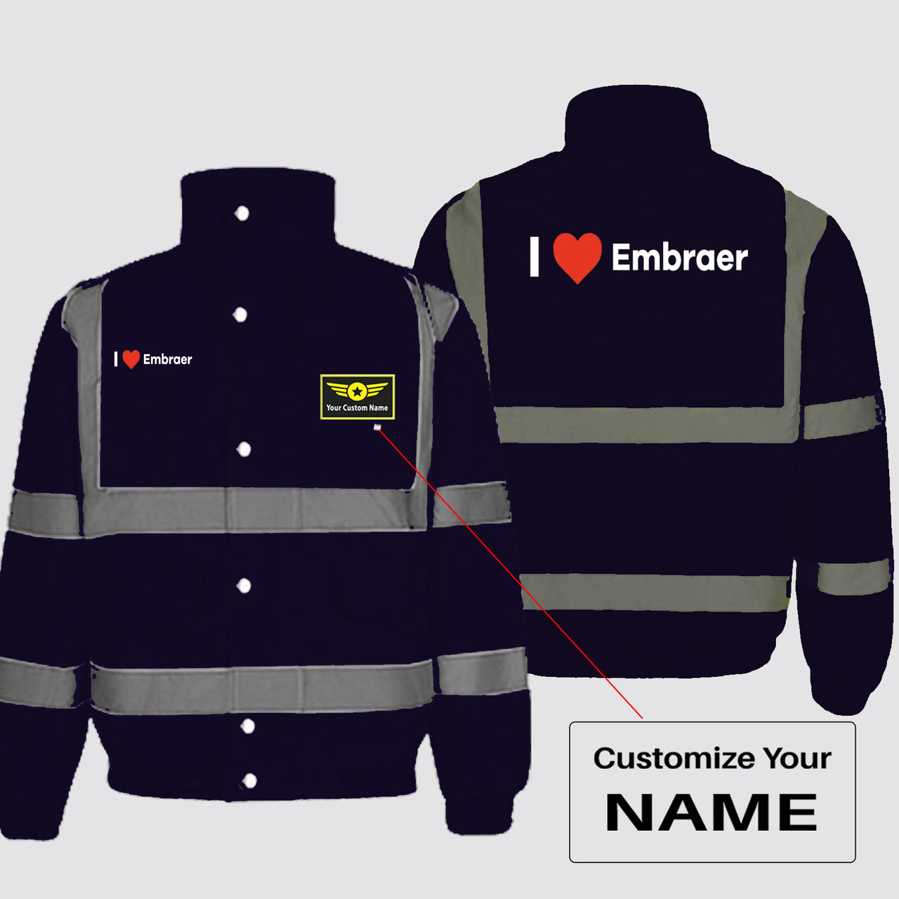 I Love Embraer Designed Reflective Winter Jackets
