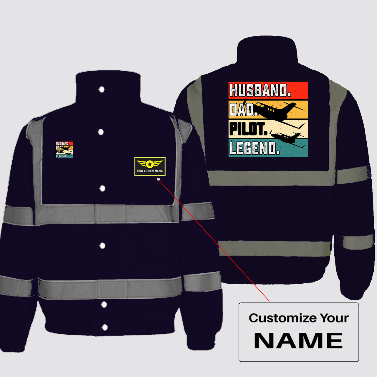 Husband & Dad & Pilot & Legend Designed Reflective Winter Jackets