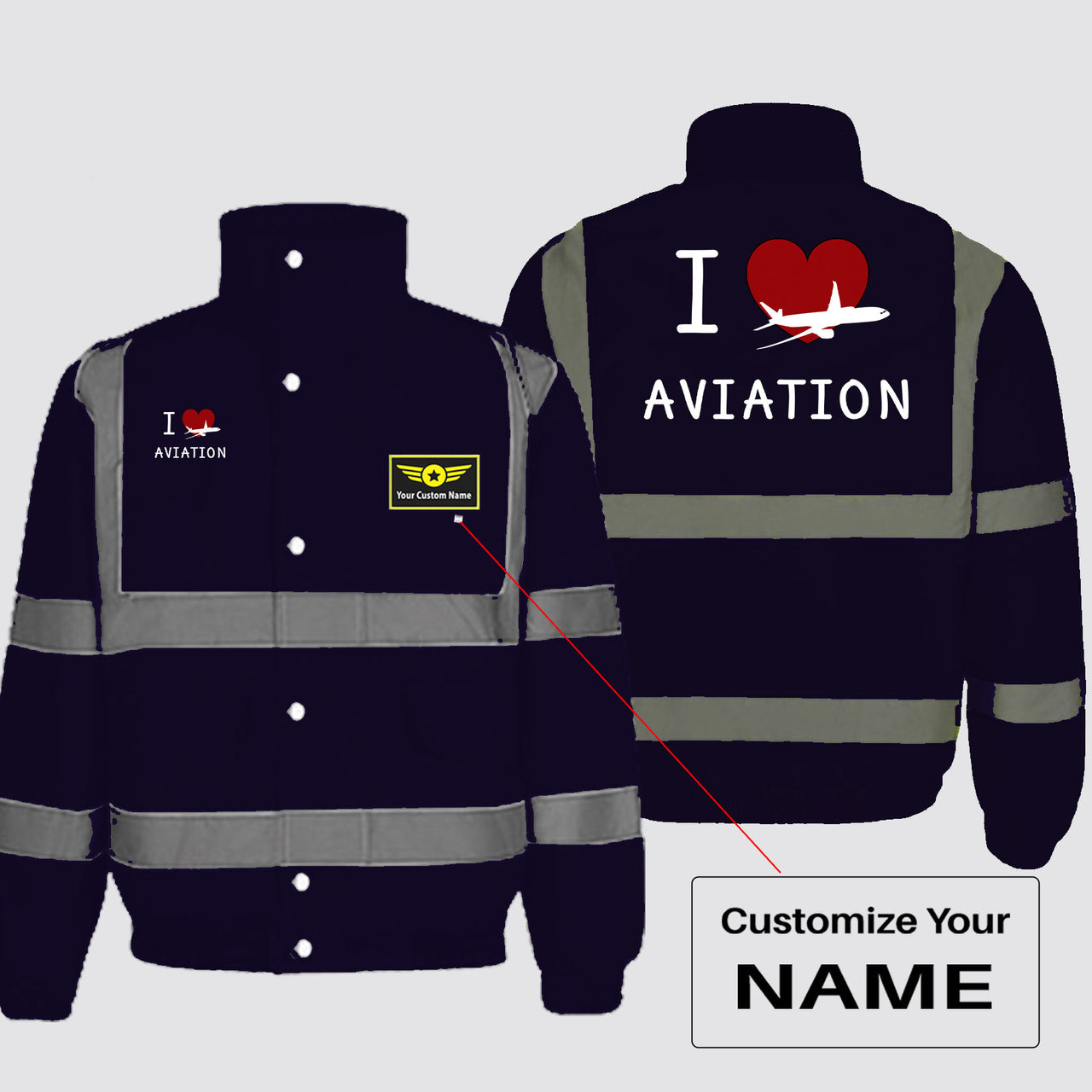 I Love Aviation Designed Reflective Winter Jackets