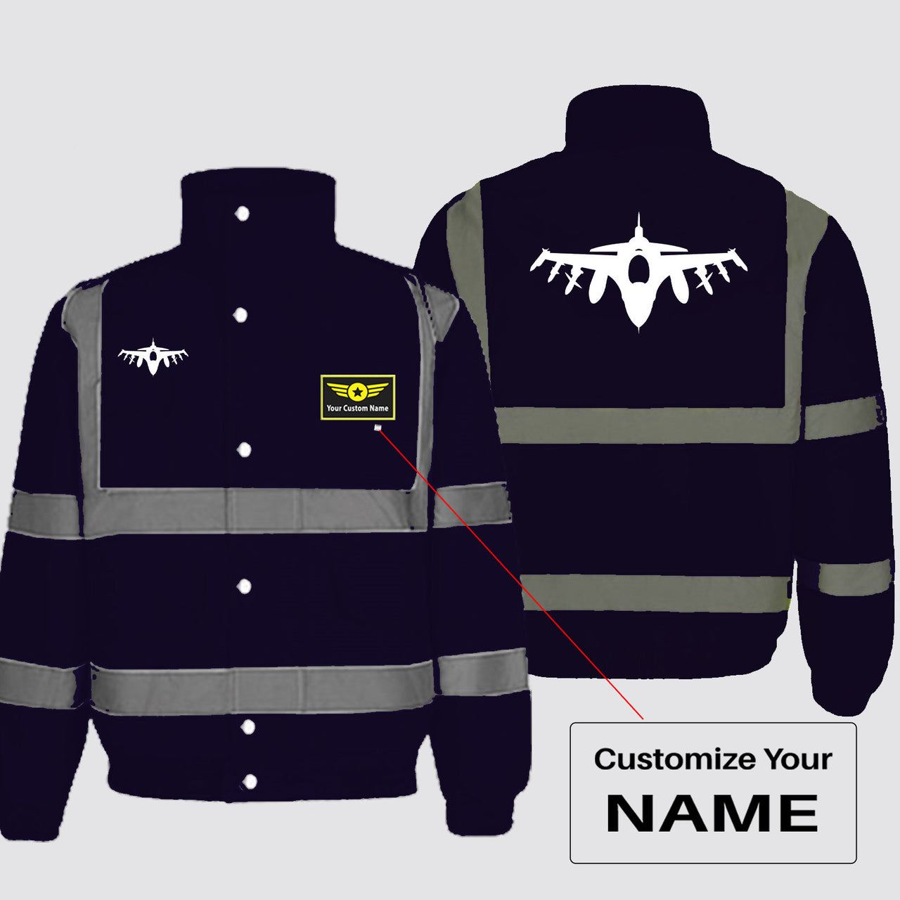 Fighter Jet 16 Silhouette Designed Reflective Winter Jackets