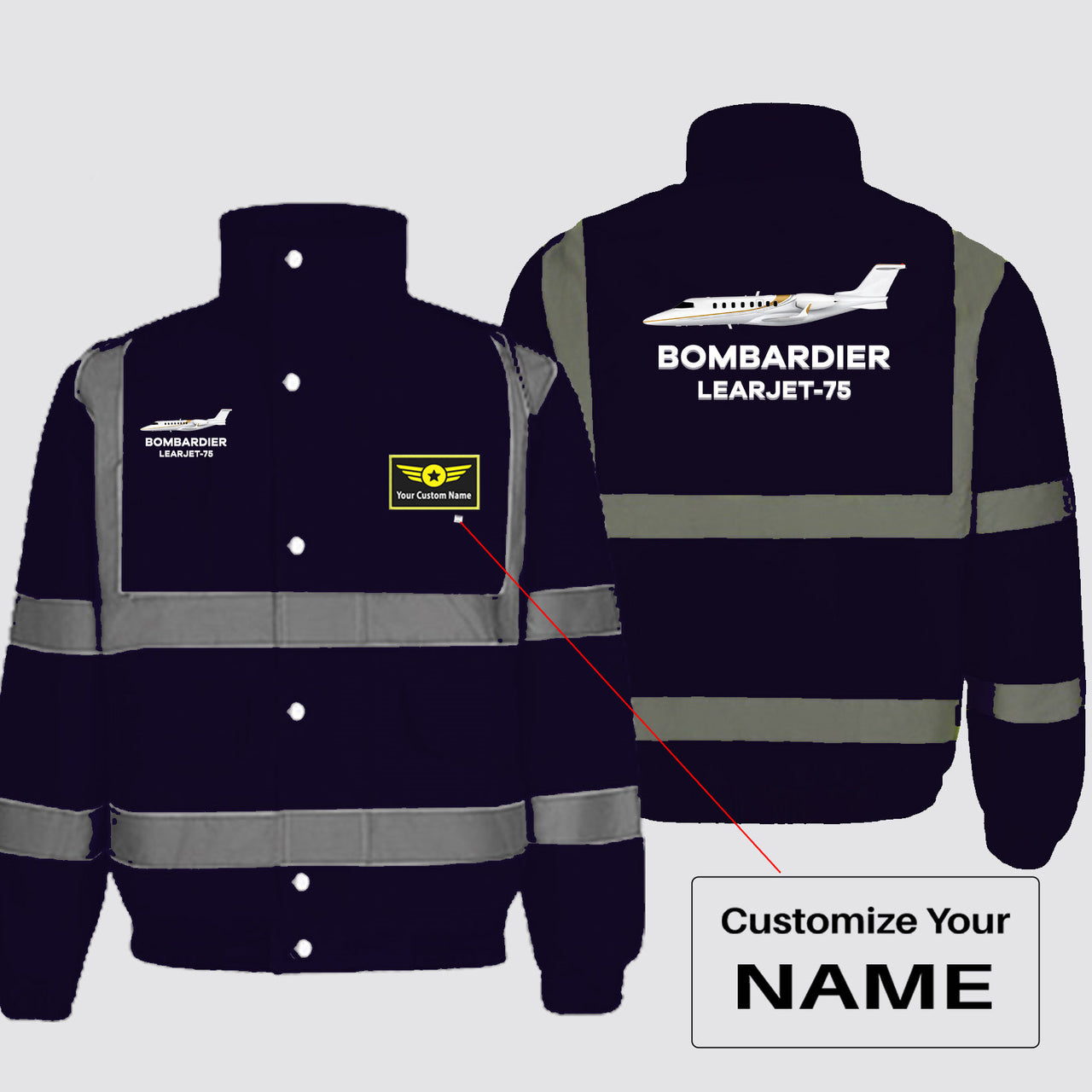 The Bombardier Learjet 75 Designed Reflective Winter Jackets