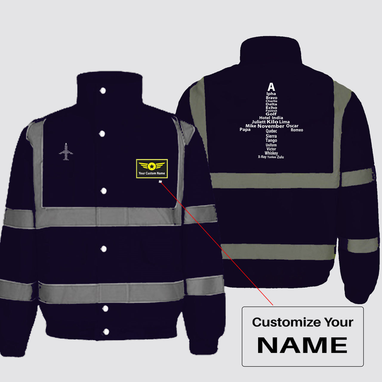 Airplane Shape Aviation Alphabet Designed Reflective Winter Jackets