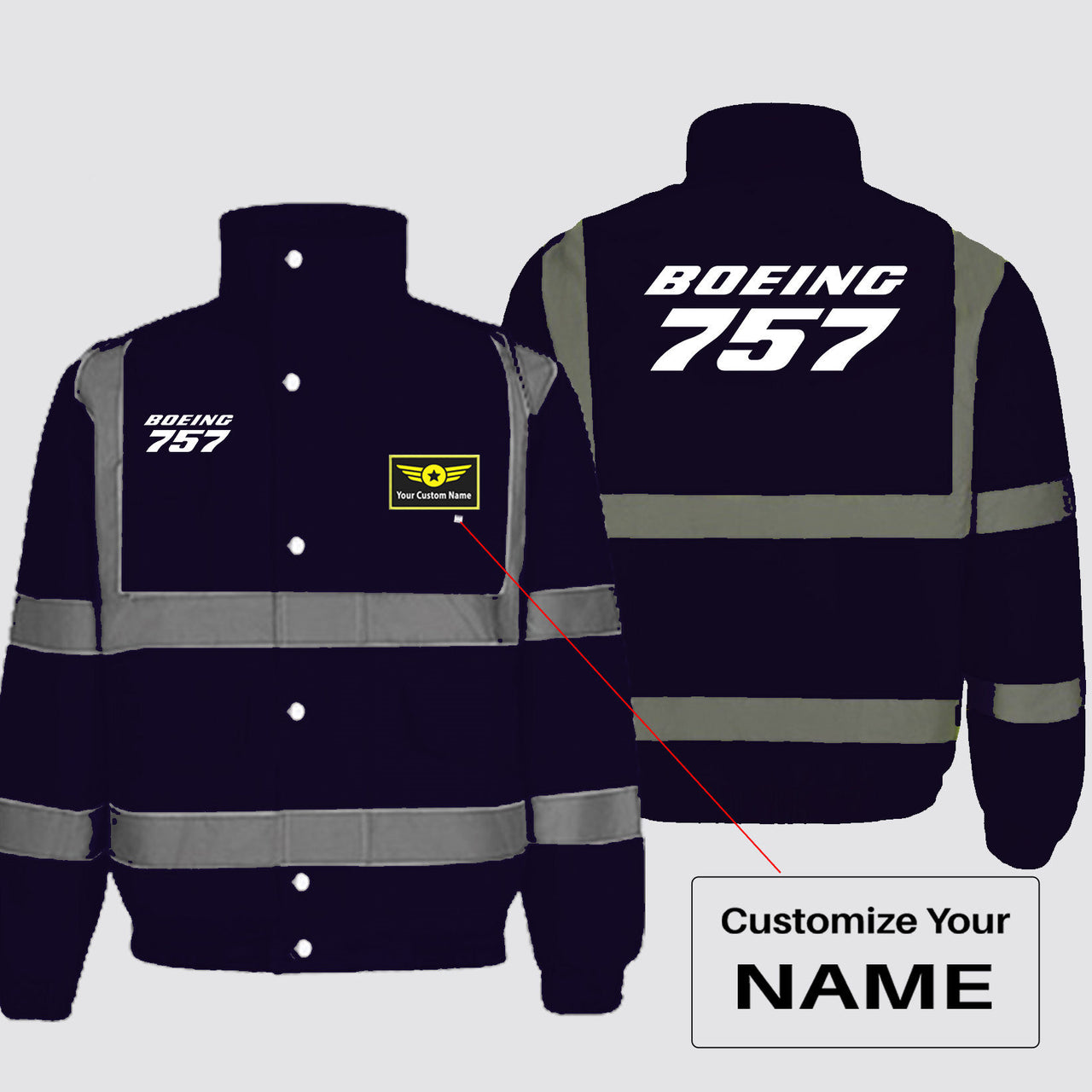 Boeing 757 & Text Designed Reflective Winter Jackets