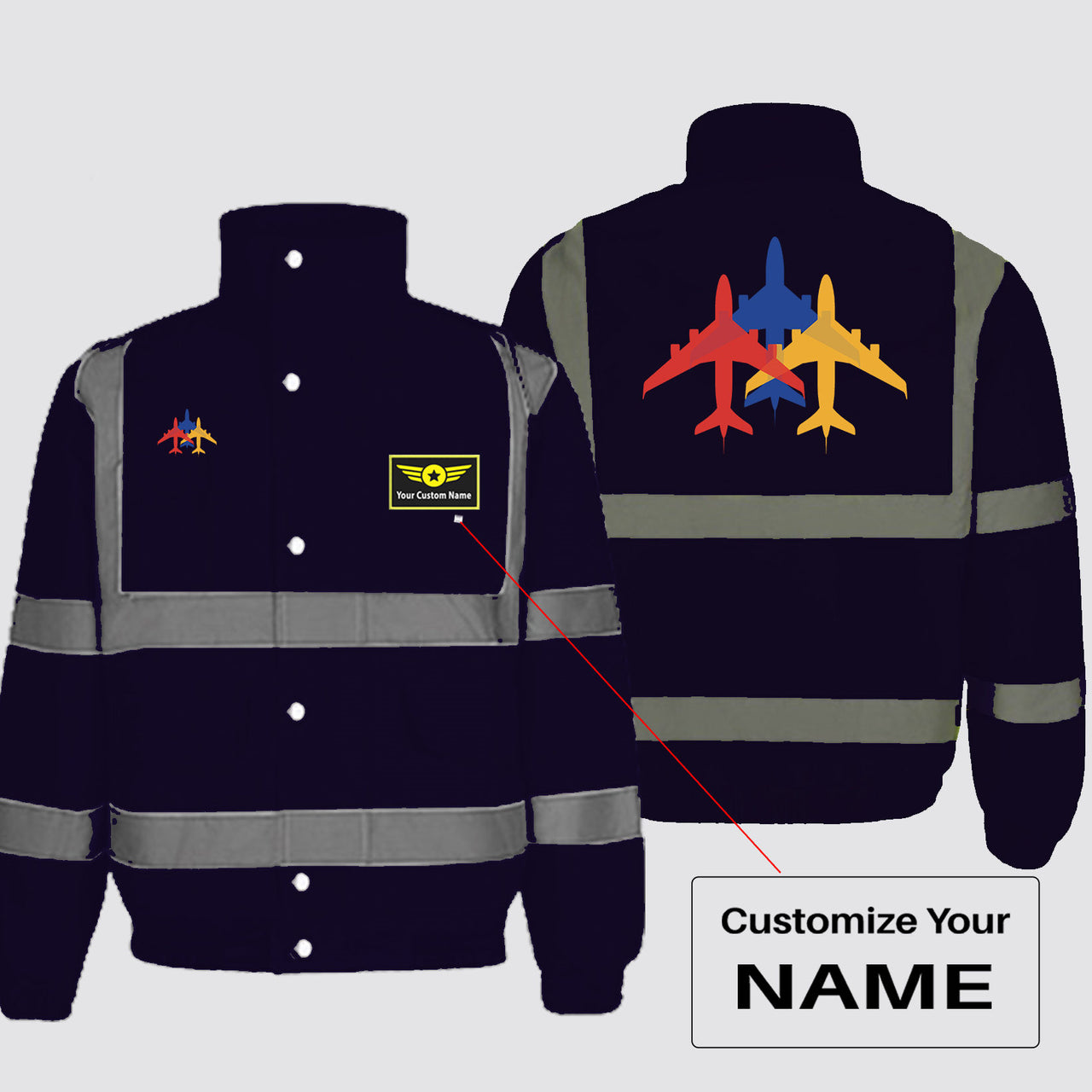Colourful 3 Airplanes Designed Reflective Winter Jackets
