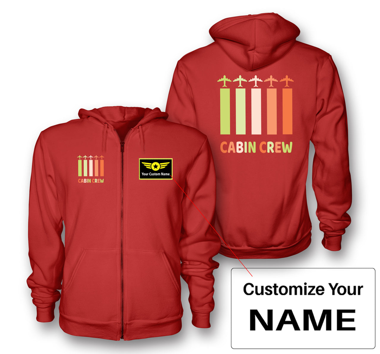 Colourful Cabin Crew Designed Zipped Hoodies