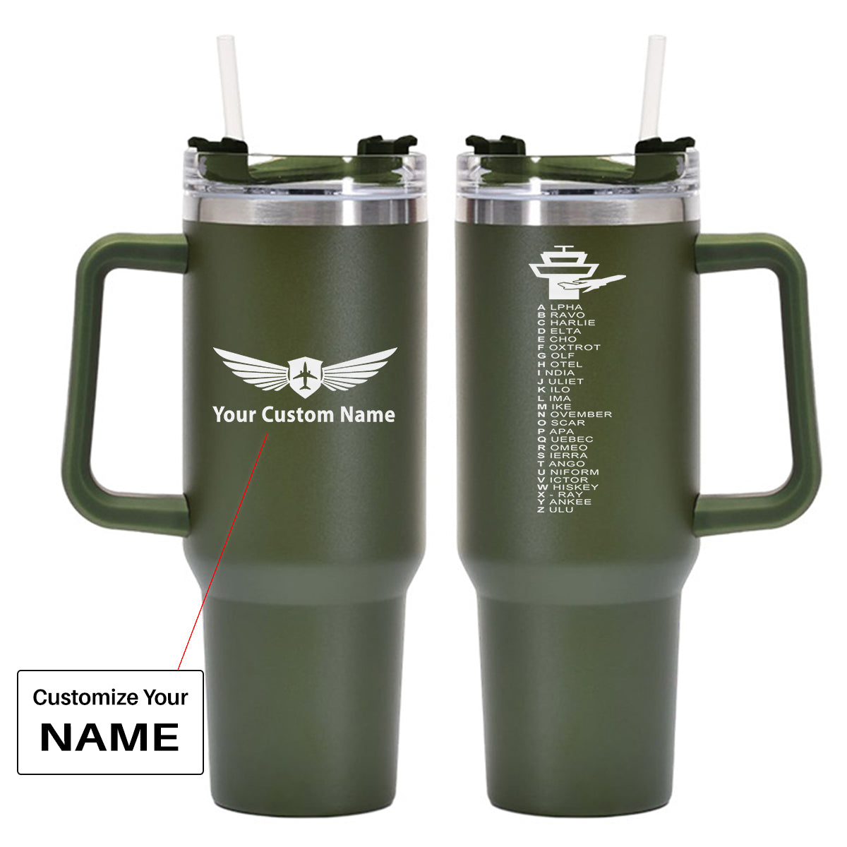 Aviation Alphabet Designed 40oz Stainless Steel Car Mug With Holder