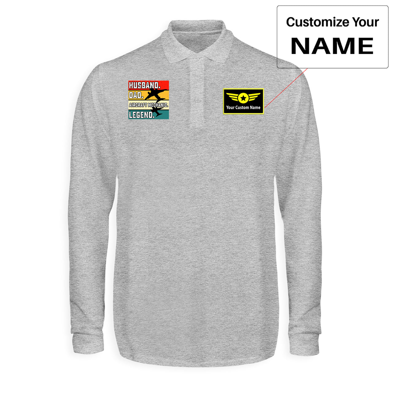Husband & Dad & Aircraft Mechanic & Legend Designed Long Sleeve Polo T-Shirts