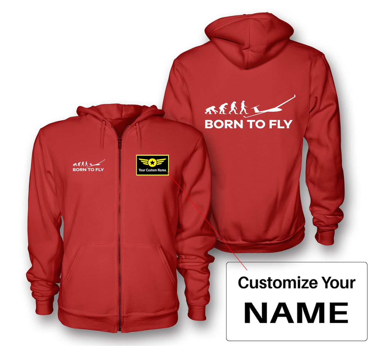 Born To Fly Glider Designed Zipped Hoodies