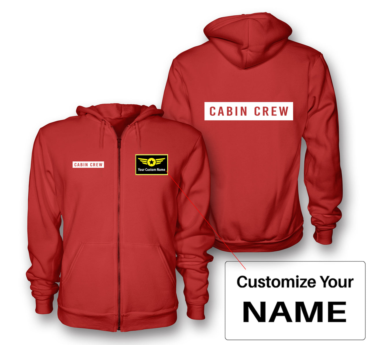 Cabin Crew Text Designed Zipped Hoodies