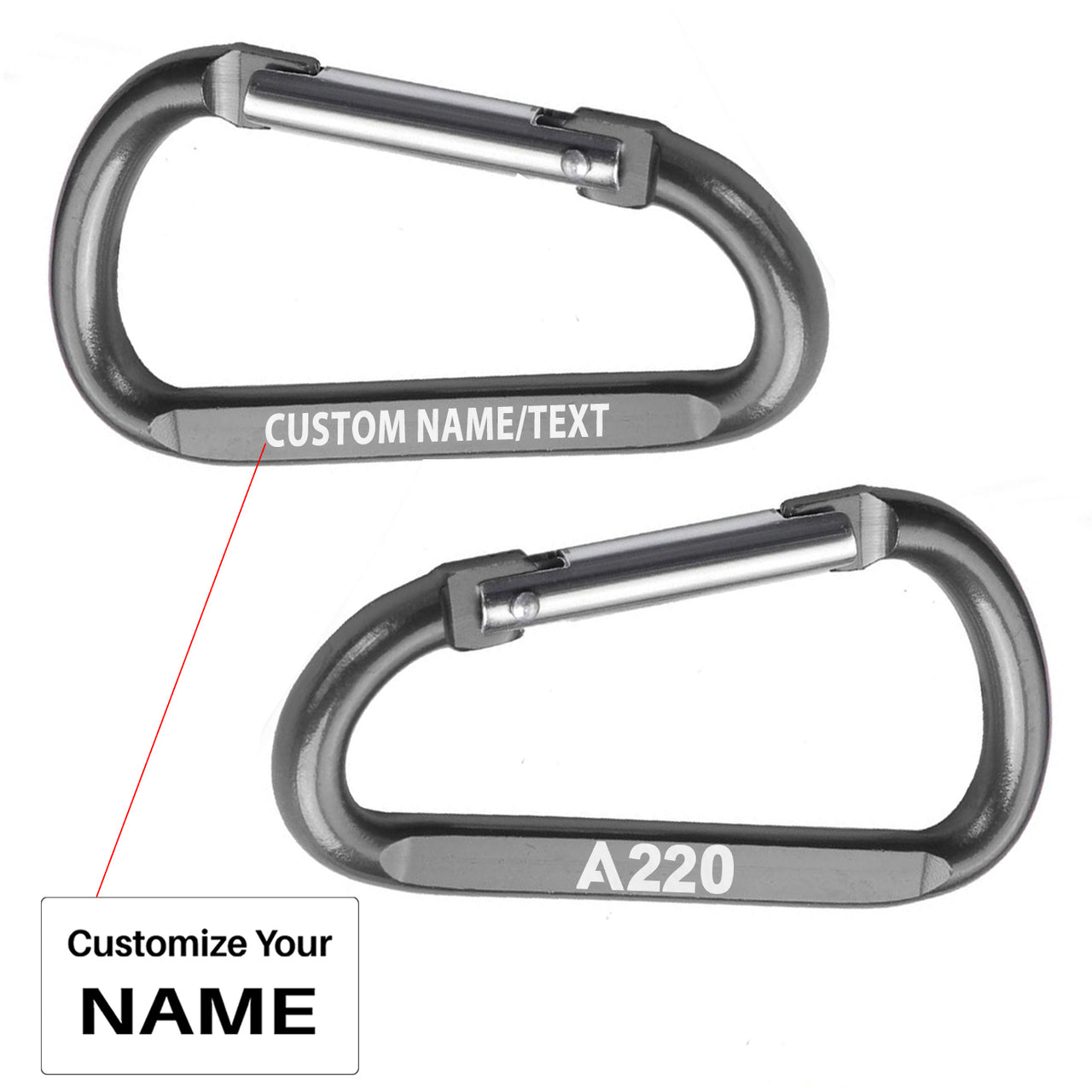 A220 Flat Text Designed Aluminum Alloy Carabiner Key chains