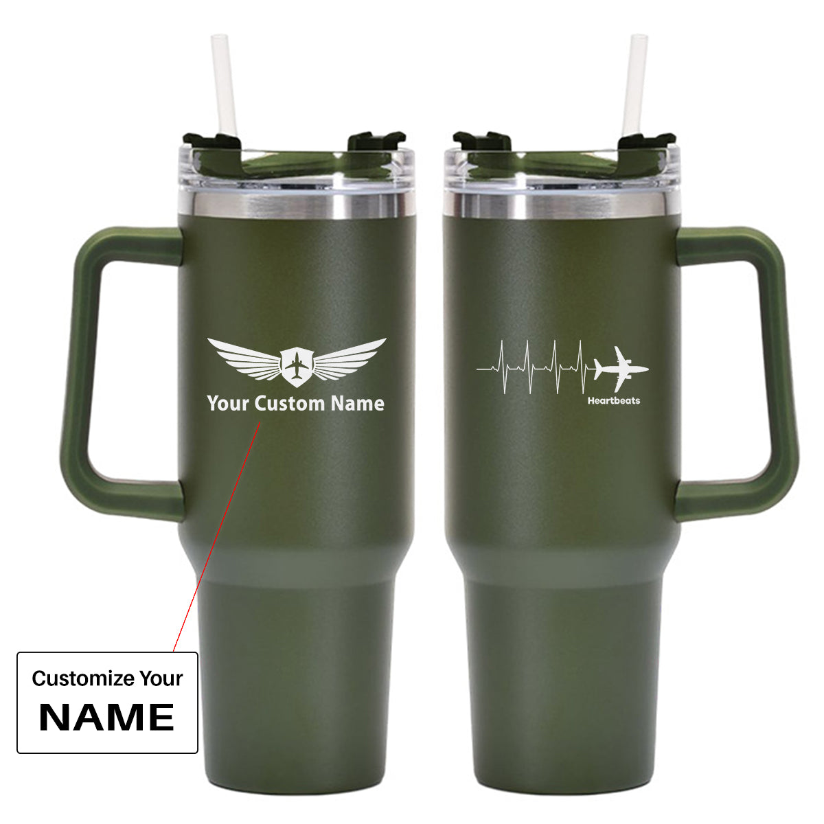 Aviation Heartbeats Designed 40oz Stainless Steel Car Mug With Holder