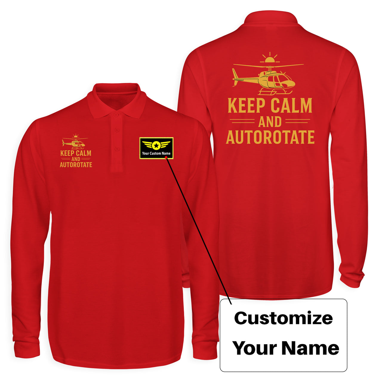 Keep Calm and Autorotate Designed Long Sleeve Polo T-Shirts (Double-Side)