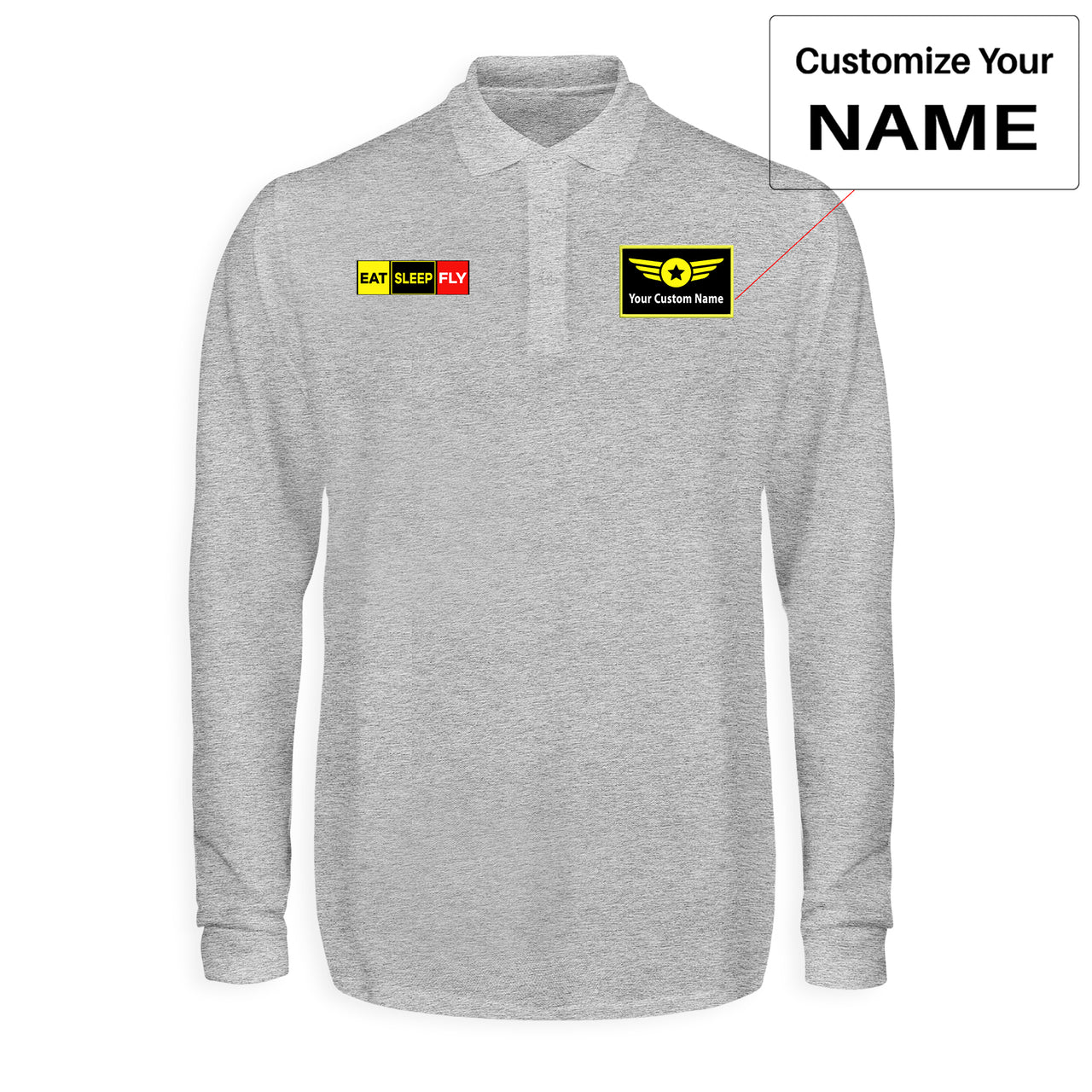 Eat Sleep Fly (Colourful) Designed Long Sleeve Polo T-Shirts