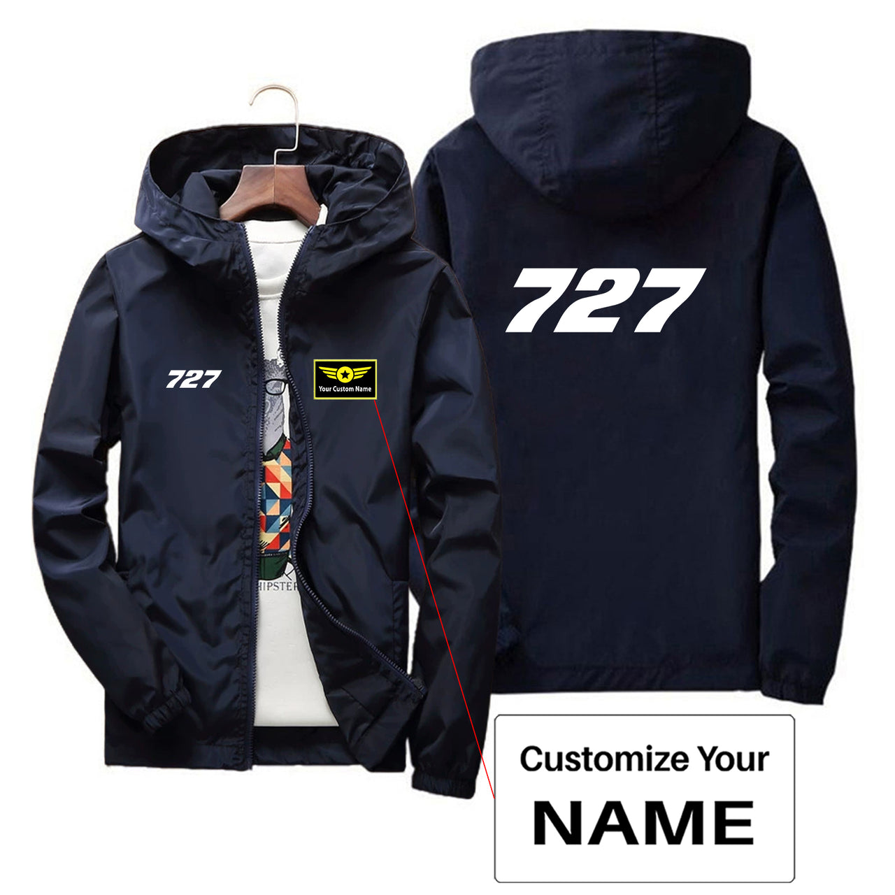 727 Flat Text Designed Thin Windbreaker Jackets