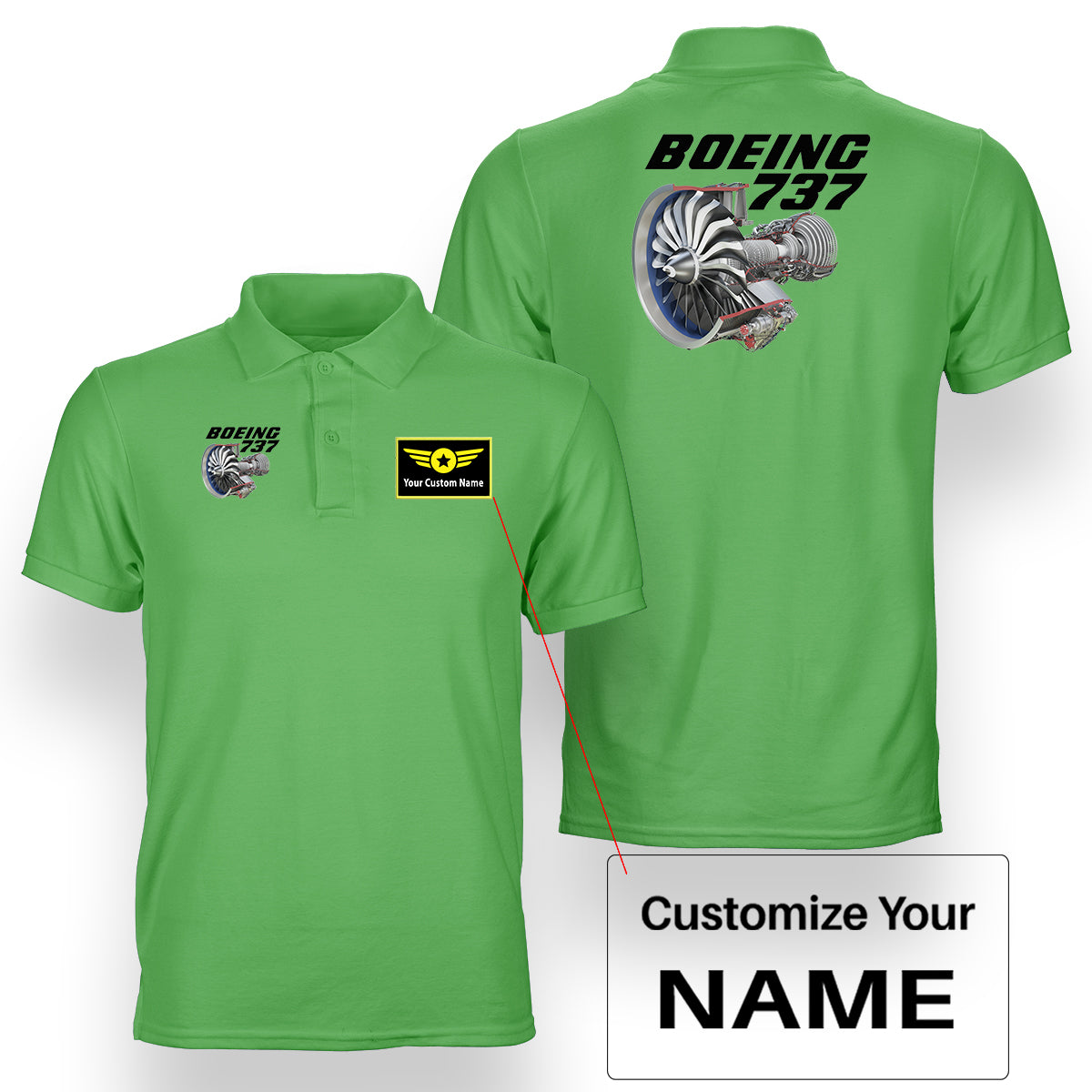 Boeing 737+Text & CFM LEAP-1 Engine Designed Double Side Polo T-Shirts