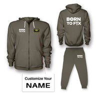 Thumbnail for Born To Fix Airplanes Designed Zipped Hoodies & Sweatpants Set