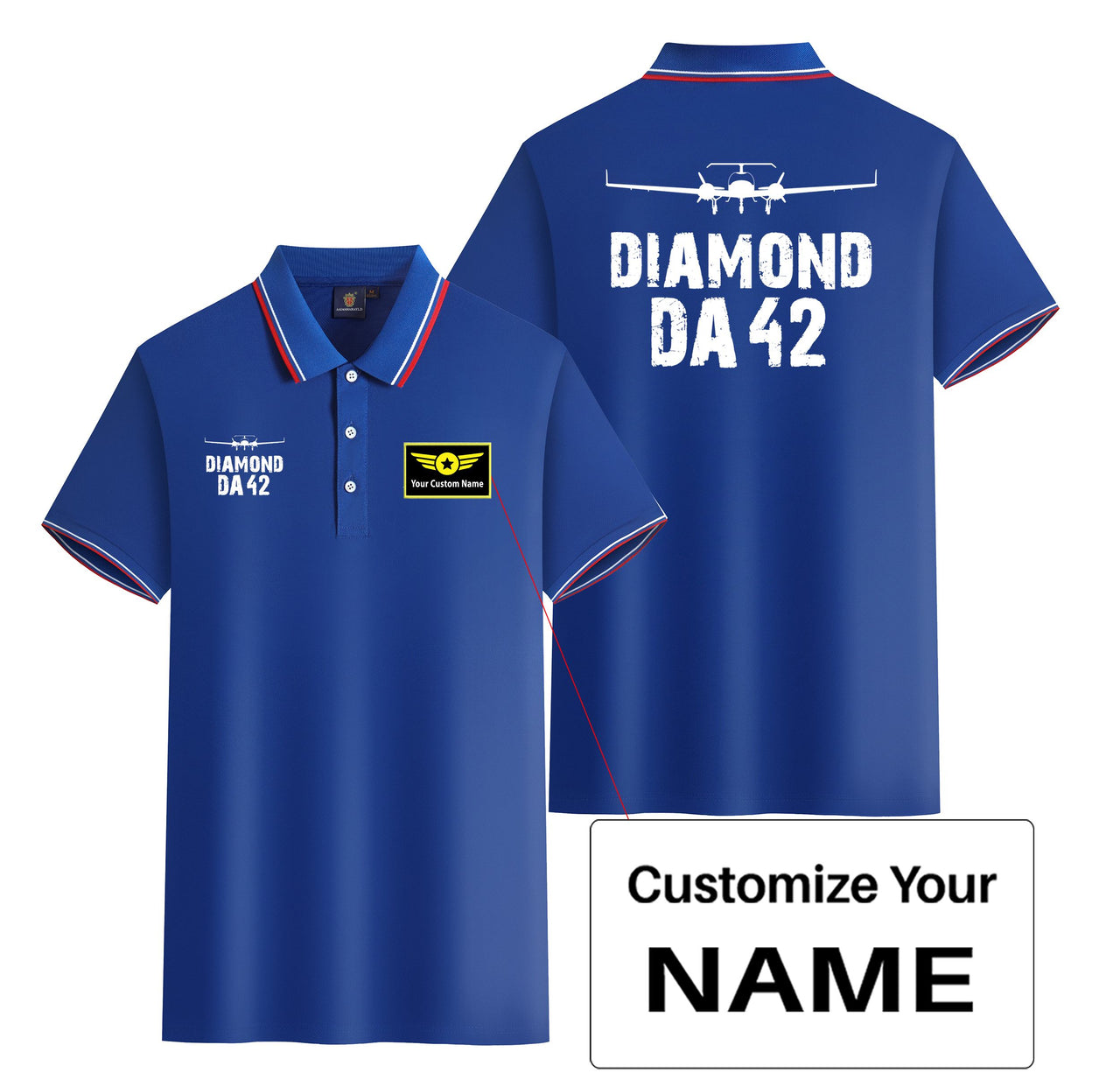 Diamond DA42 & Plane Designed Stylish Polo T-Shirts (Double-Side)