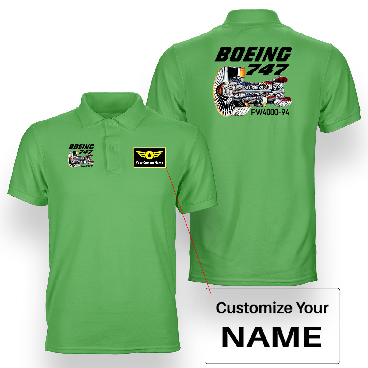 Boeing 747 & PW4000-94 Engine Designed Double Side Polo T-Shirts