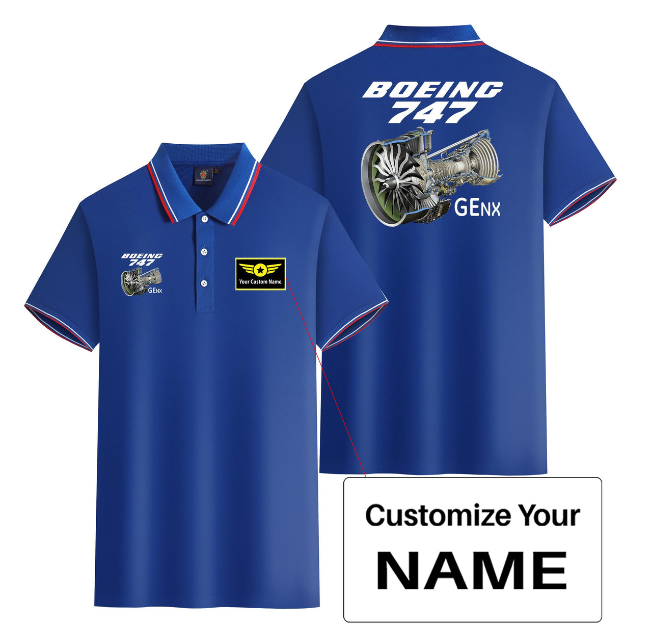 Boeing 747 & GENX Engine Designed Stylish Polo T-Shirts (Double-Side)