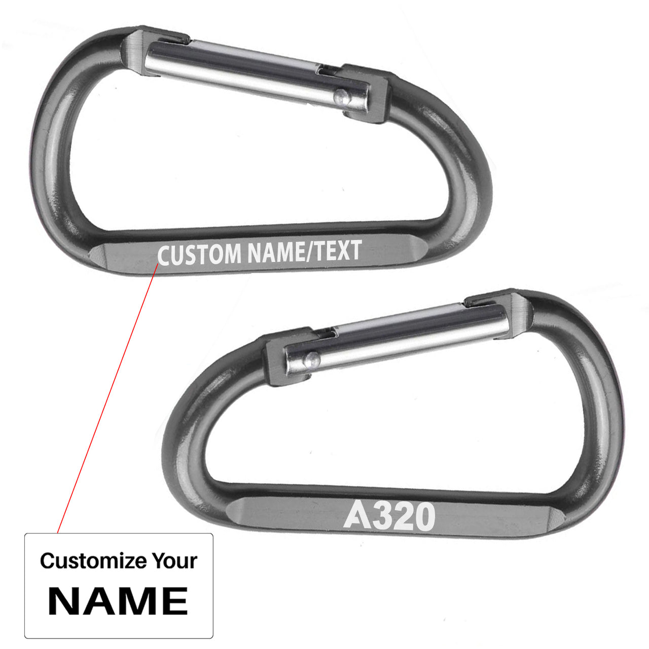 A320 Flat Text Designed Aluminum Alloy Carabiner Key chains
