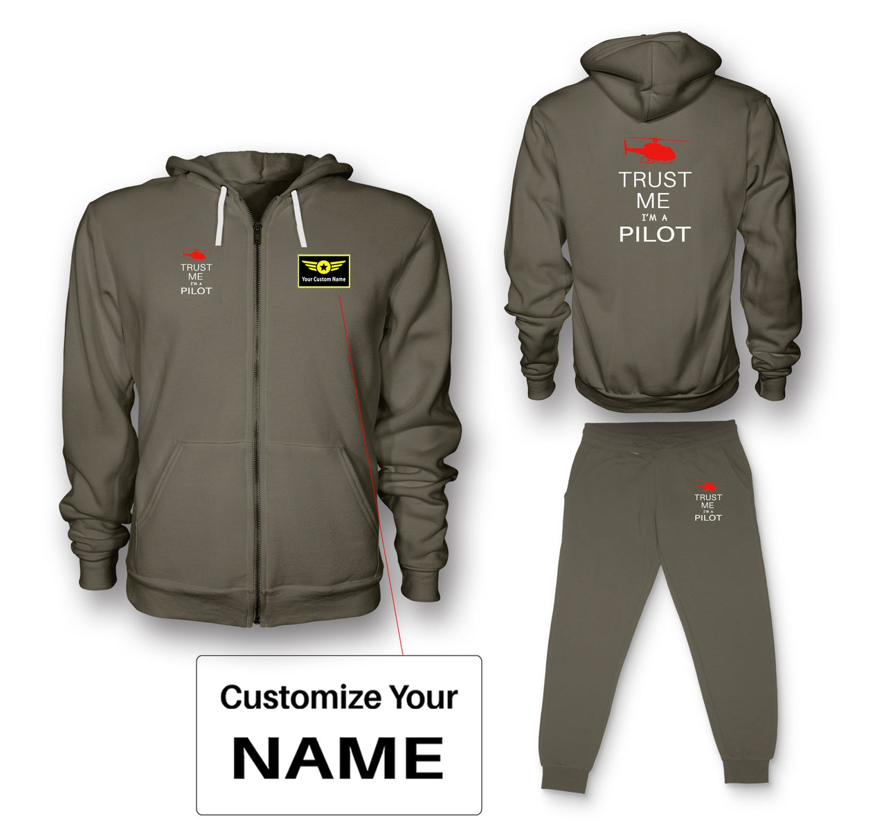 Trust Me I'm a Pilot (Helicopter) Designed Zipped Hoodies & Sweatpants Set