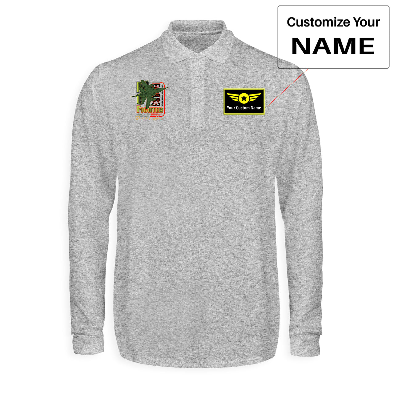 Fighter Machine Designed Long Sleeve Polo T-Shirts