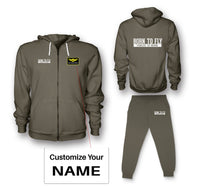 Thumbnail for Born To Fly Forced To Work Designed Zipped Hoodies & Sweatpants Set