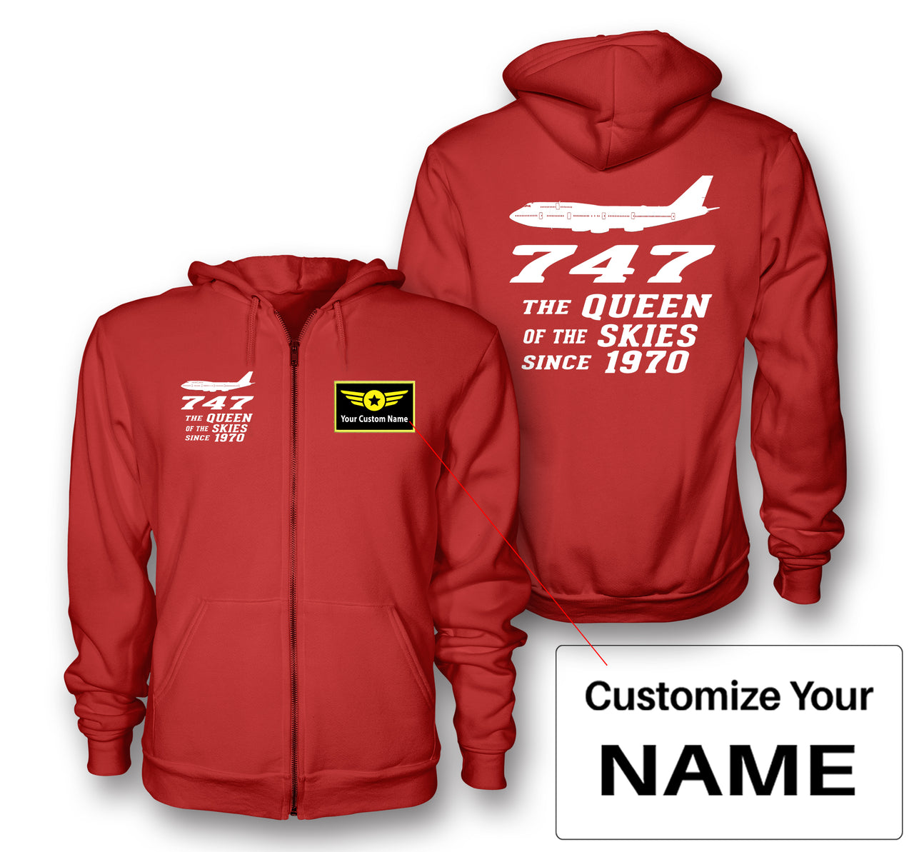 Boeing 747 - Queen of the Skies (2) Designed Zipped Hoodies