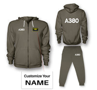 Thumbnail for A380 Flat Text Designed Zipped Hoodies & Sweatpants Set