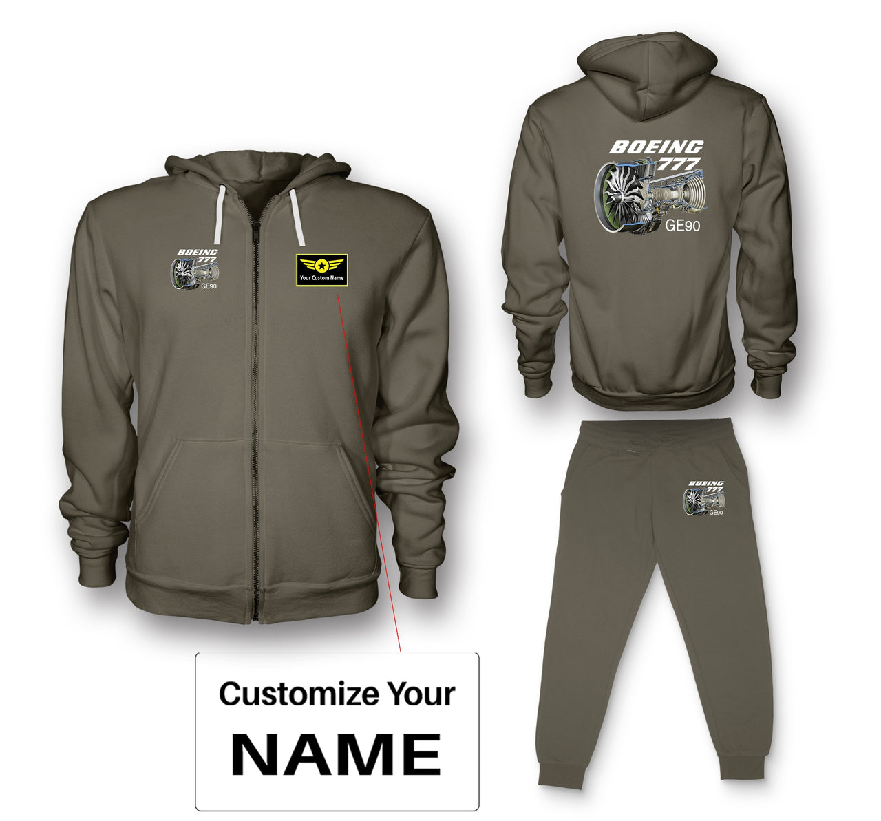 Boeing 777 & GE90 Engine Designed Zipped Hoodies & Sweatpants Set