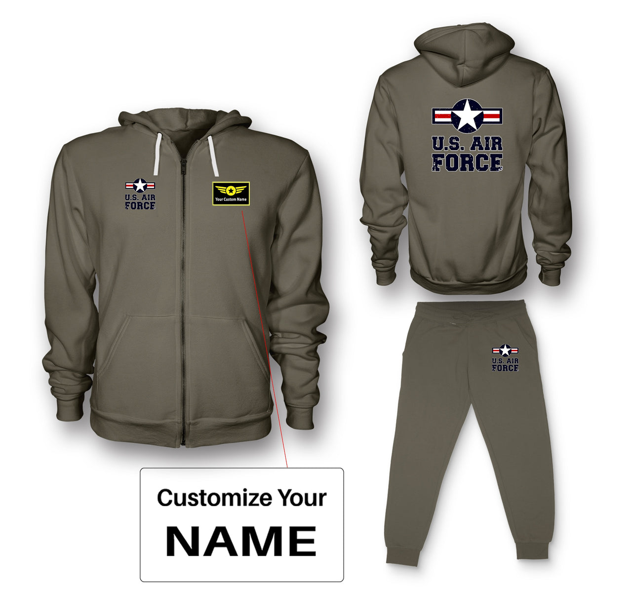 US Air Force Designed Zipped Hoodies & Sweatpants Set
