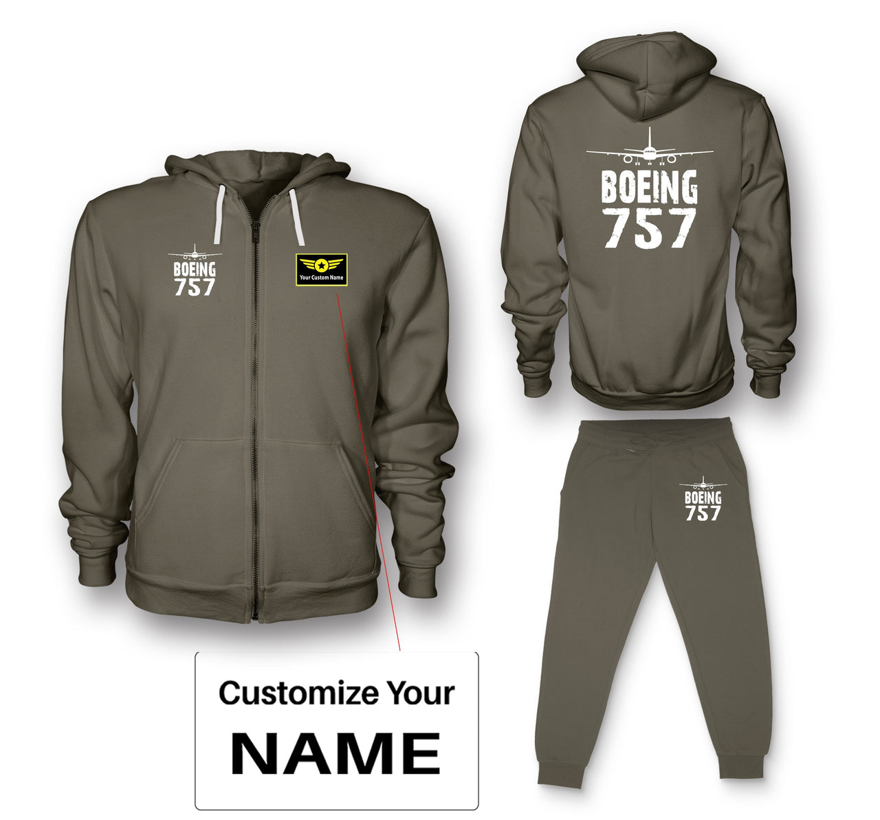 Boeing 757 & Plane Designed Zipped Hoodies & Sweatpants Set