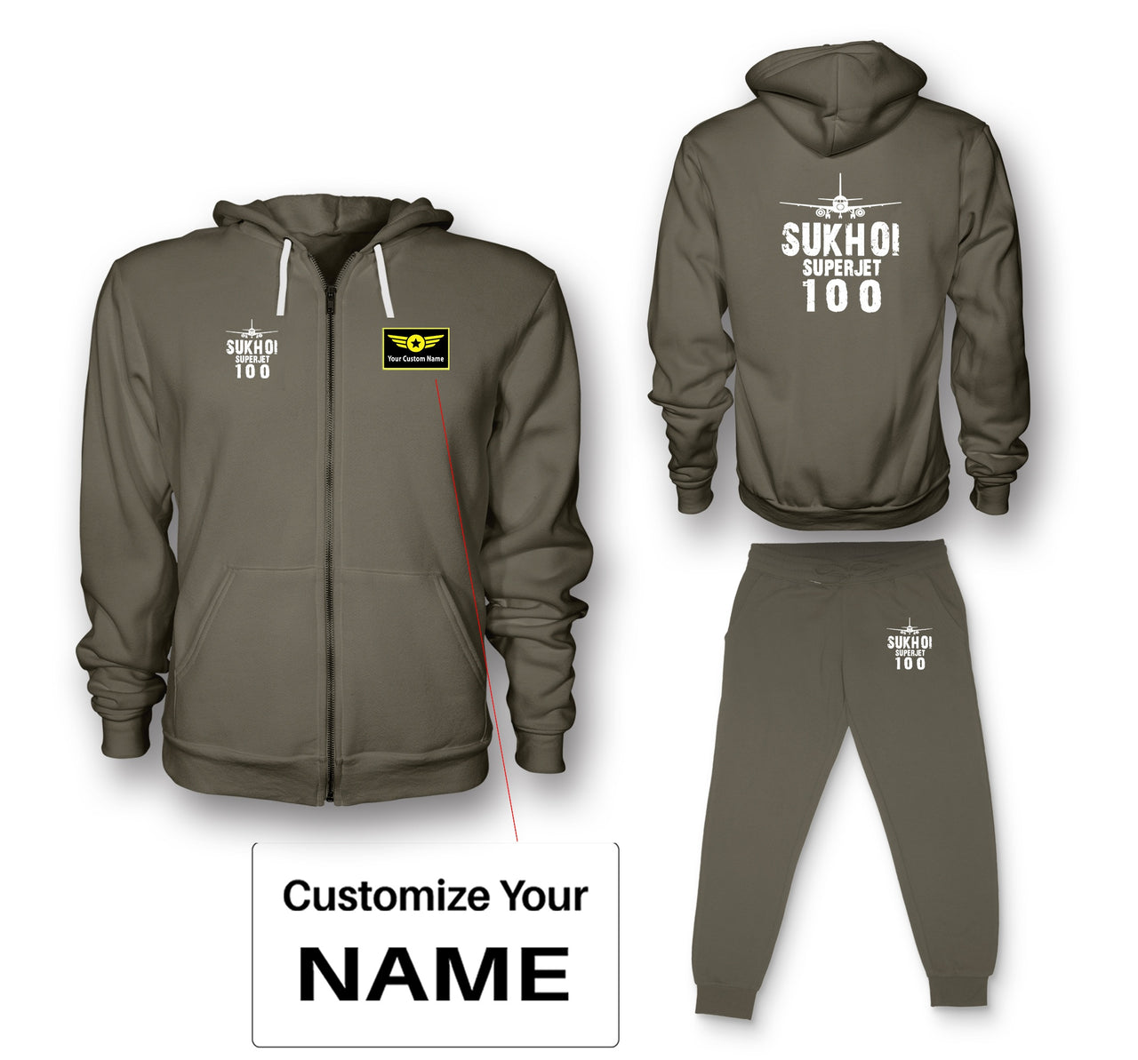 Sukhoi Superjet 100 & Plane Designed Zipped Hoodies & Sweatpants Set