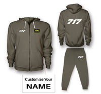 Thumbnail for 717 Flat Text Designed Zipped Hoodies & Sweatpants Set