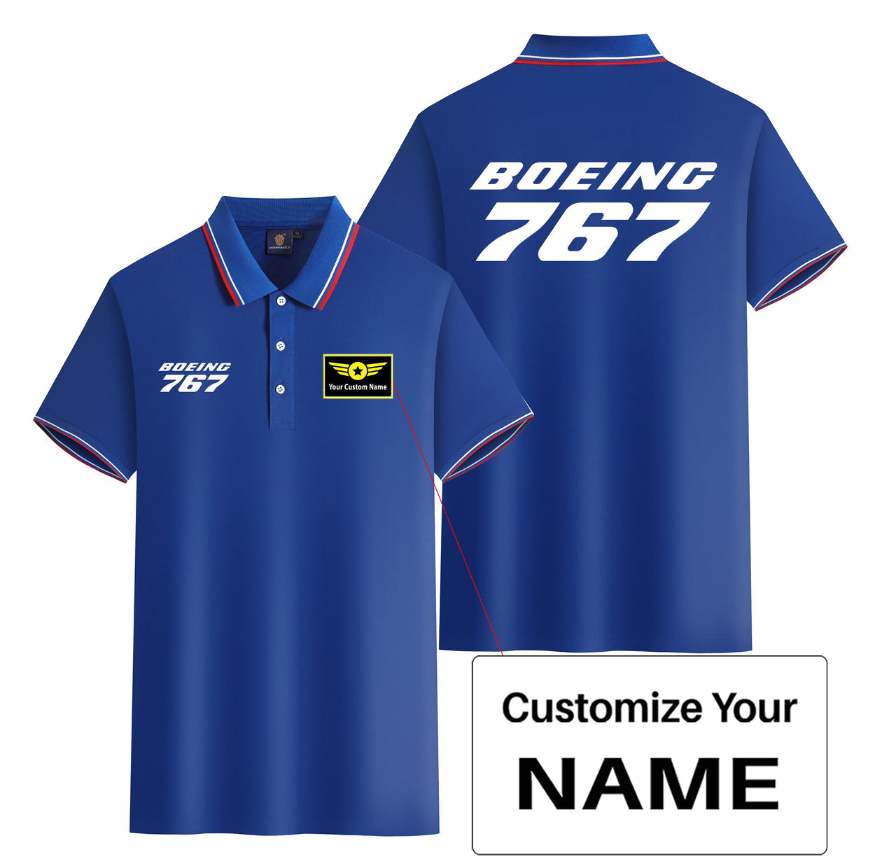 Boeing 767 & Text Designed Stylish Polo T-Shirts (Double-Side)
