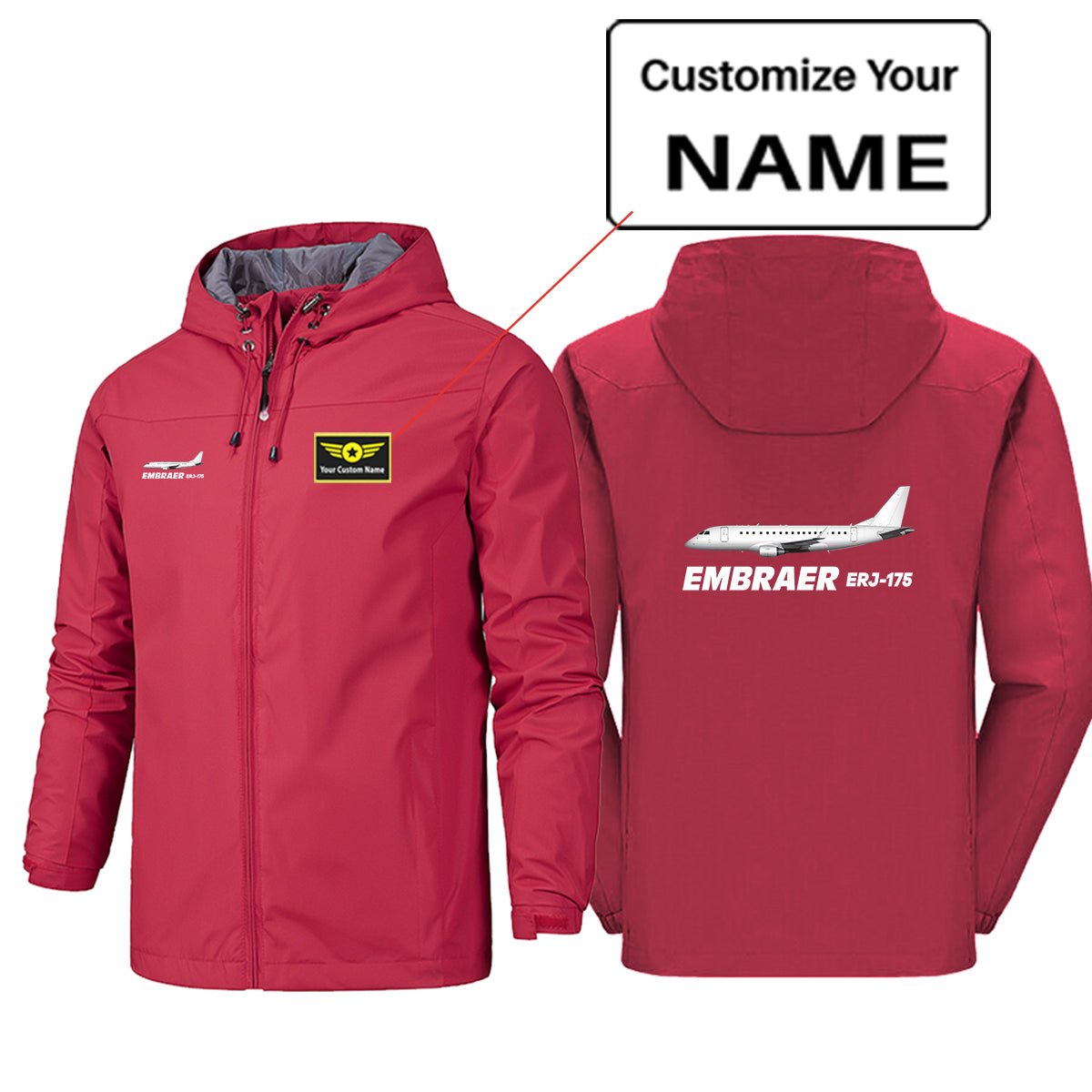 The Embraer ERJ-175 Designed Rain Jackets & Windbreakers
