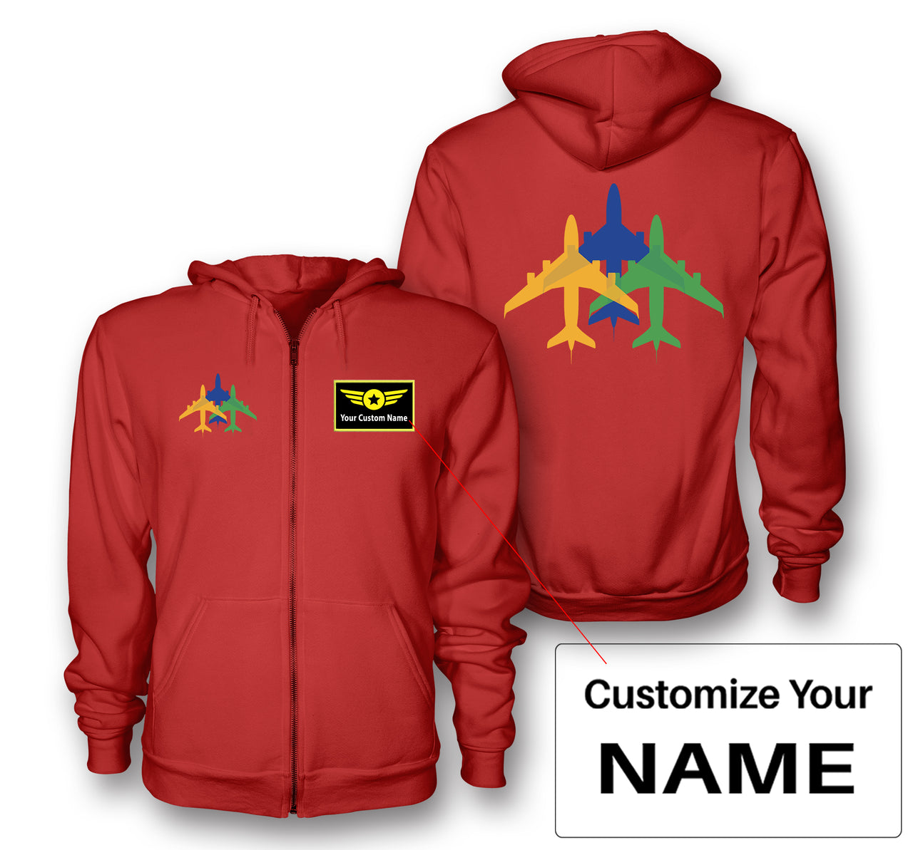 Colourful 3 Airplanes Designed Zipped Hoodies