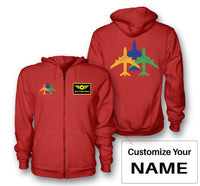Thumbnail for Colourful 3 Airplanes Designed Zipped Hoodies